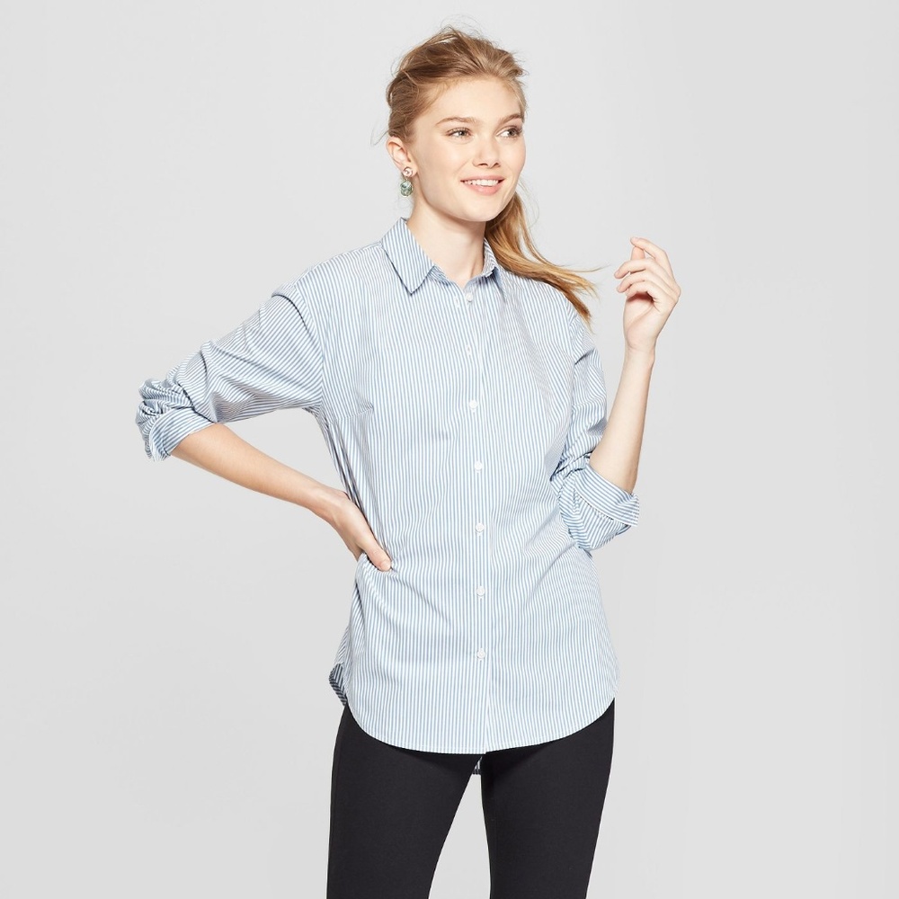 A New Day Long Sleeve Button Down Striped Shirt